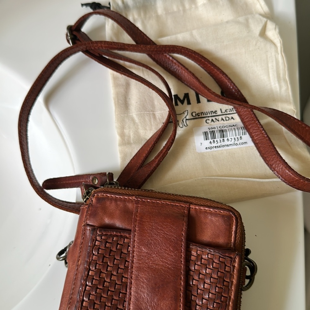 Milo Elegance Brown Woven Crossbody phone bag - Picture 6 of 6